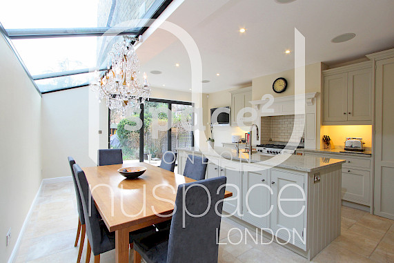 kitchen side extension fulham with sloping glass roof